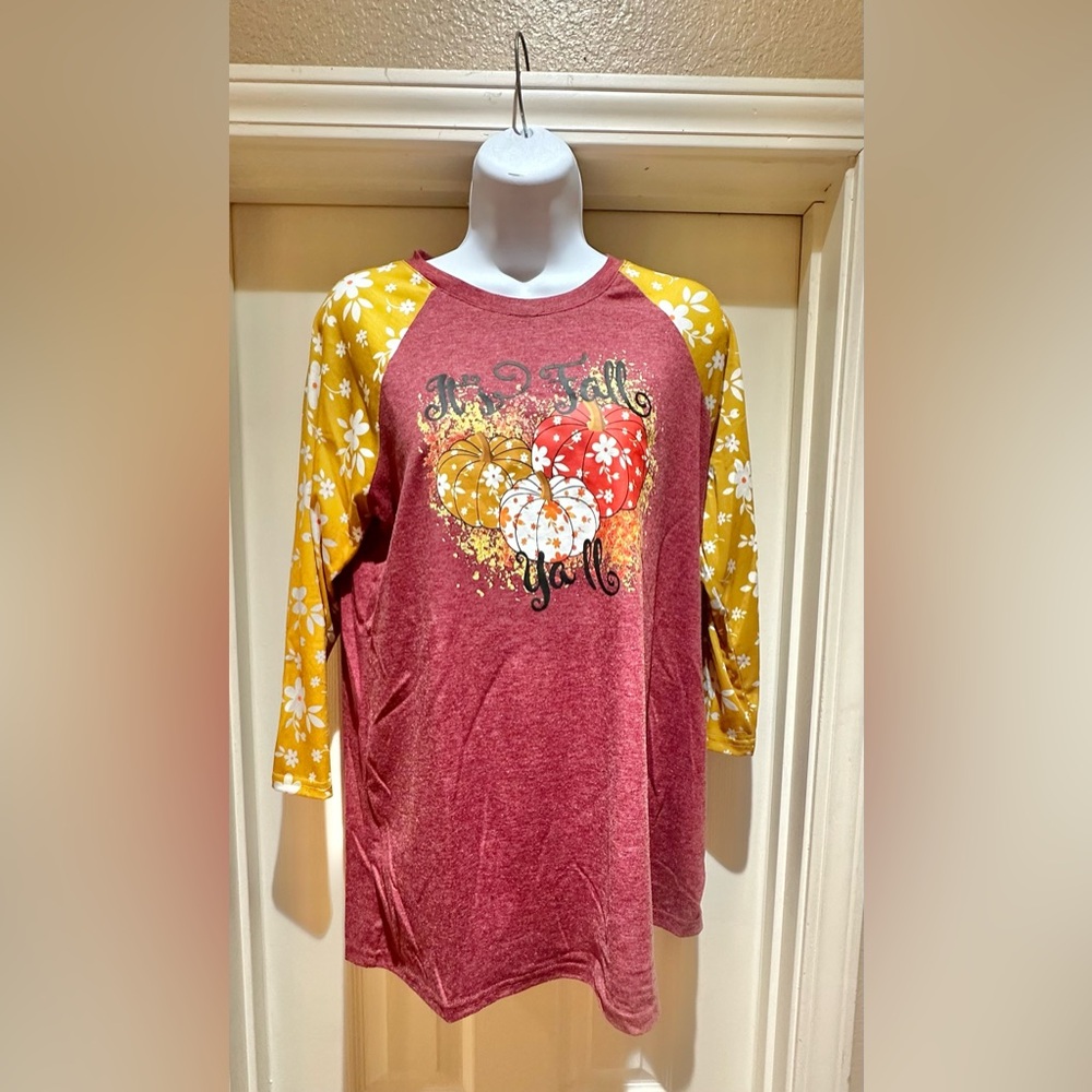 Floral Raglan Shirt - Red and Yellow